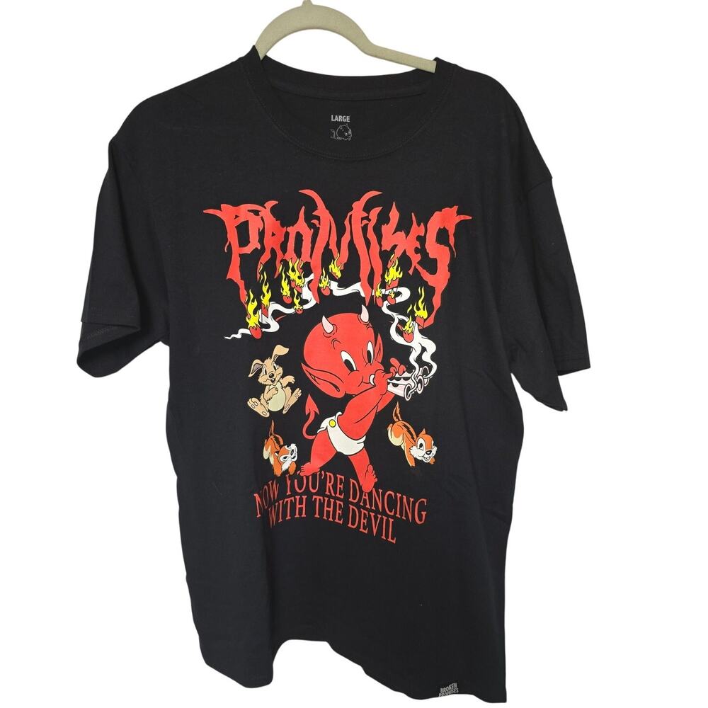 Broken Promises x Hot Stuff Mens L Large Dancing With Devil Black Shirt NWOT NEW